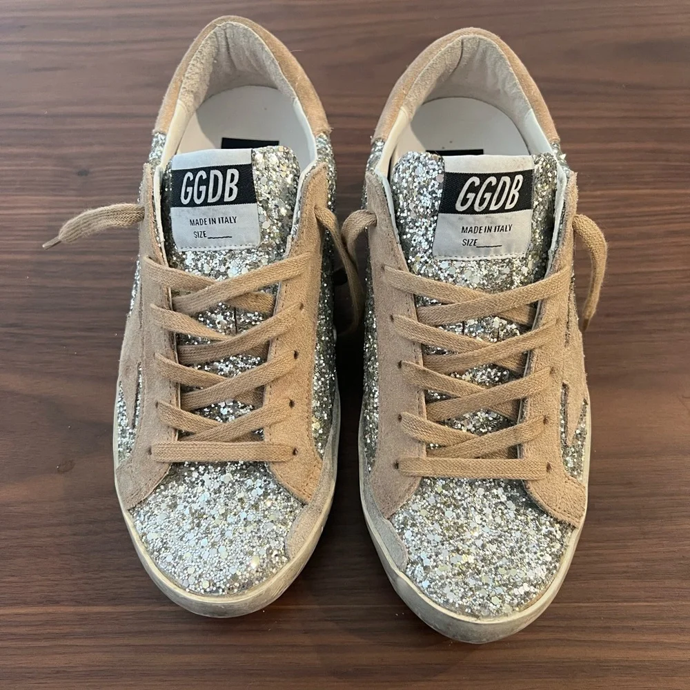 Golden Goose Beige and Silver Glitter Sneakers - Picture 4 of 16
